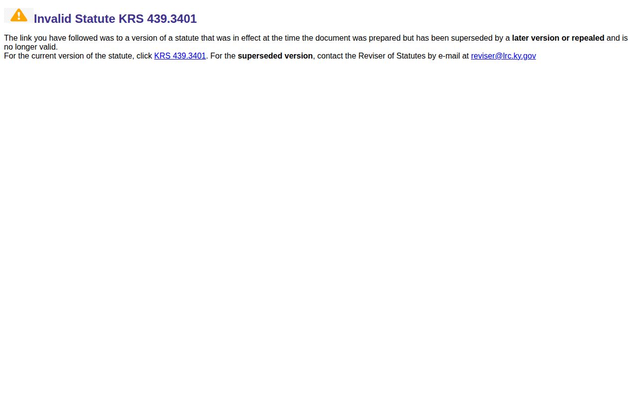 Official Kentucky KRS 439.3401 violent-offender release restriction page